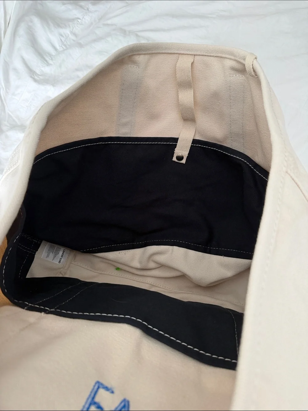 Lands' End Cream and Black Canvas Duffel Tote